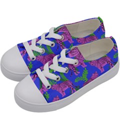 Pink Tigers On A Blue Background Kids  Low Top Canvas Sneakers by SychEva