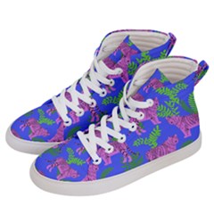 Pink Tigers On A Blue Background Men s Hi-top Skate Sneakers by SychEva