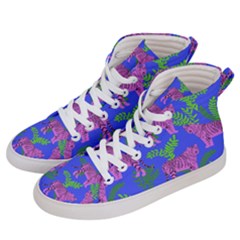 Pink Tigers On A Blue Background Women s Hi-top Skate Sneakers by SychEva