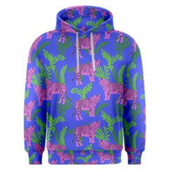 Pink Tigers On A Blue Background Men s Overhead Hoodie by SychEva