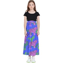Pink Tigers On A Blue Background Kids  Flared Maxi Skirt by SychEva