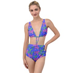 Pink Tigers On A Blue Background Tied Up Two Piece Swimsuit by SychEva