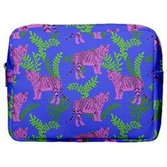 Pink Tigers On A Blue Background Make Up Pouch (large) by SychEva