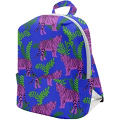 Pink Tigers On A Blue Background Zip Up Backpack by SychEva