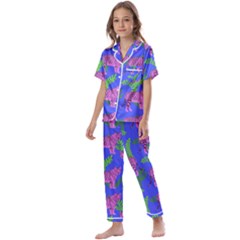 Pink Tigers On A Blue Background Kids  Satin Short Sleeve Pajamas Set by SychEva