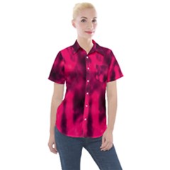 Purple Abstract Stars Women s Short Sleeve Pocket Shirt