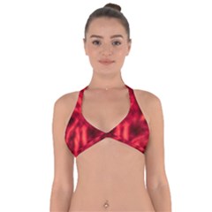 Cadmium Red Abstract Stars Halter Neck Bikini Top