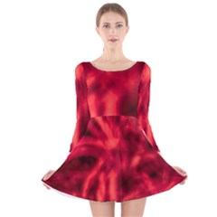 Cadmium Red Abstract Stars Long Sleeve Velvet Skater Dress