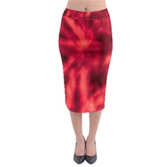 Cadmium Red Abstract Stars Midi Pencil Skirt