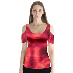 Cadmium Red Abstract Stars Butterfly Sleeve Cutout Tee 