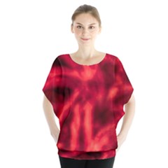 Cadmium Red Abstract Stars Batwing Chiffon Blouse