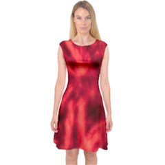 Cadmium Red Abstract Stars Capsleeve Midi Dress