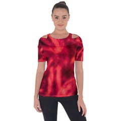 Cadmium Red Abstract Stars Shoulder Cut Out Short Sleeve Top