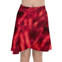 Cadmium Red Abstract Stars Chiffon Wrap Front Skirt