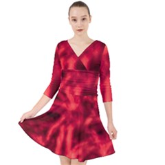 Cadmium Red Abstract Stars Quarter Sleeve Front Wrap Dress