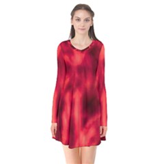 Cadmium Red Abstract Stars Long Sleeve V-neck Flare Dress