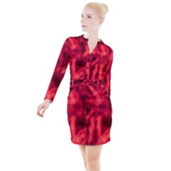 Cadmium Red Abstract Stars Button Long Sleeve Dress by DimitriosArt