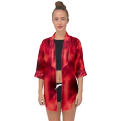 Cadmium Red Abstract Stars Open Front Chiffon Kimono