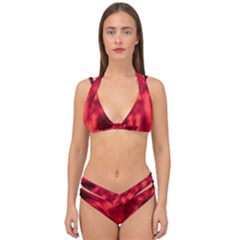 Cadmium Red Abstract Stars Double Strap Halter Bikini Set