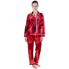 Cadmium Red Abstract Stars Satin Long Sleeve Pajamas Set