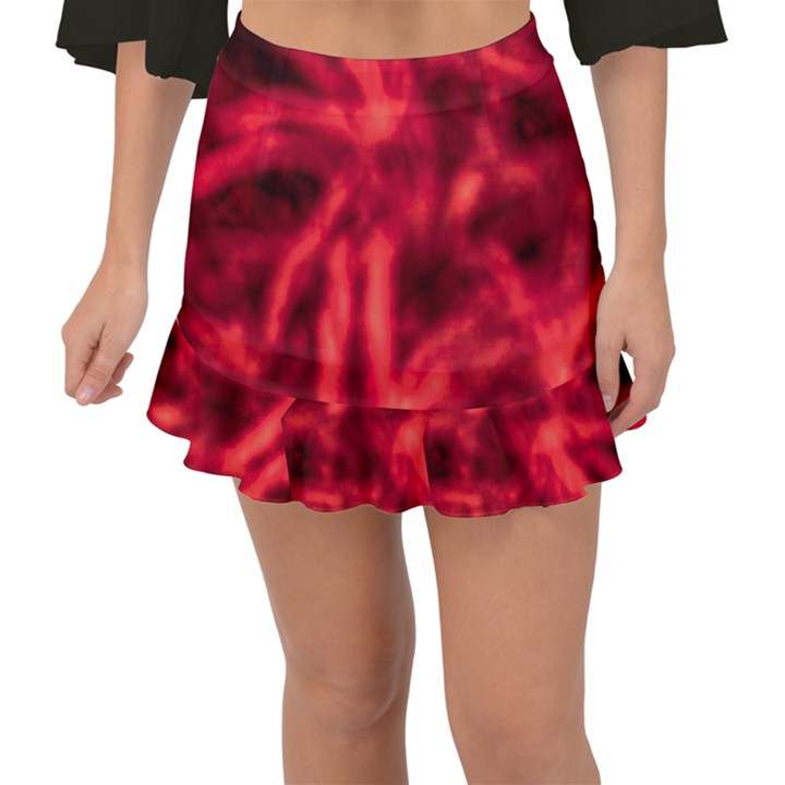 Cadmium Red Abstract Stars Fishtail Mini Chiffon Skirt