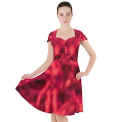 Cadmium Red Abstract Stars Cap Sleeve Midi Dress