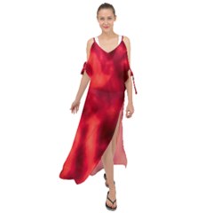 Cadmium Red Abstract Stars Maxi Chiffon Cover Up Dress