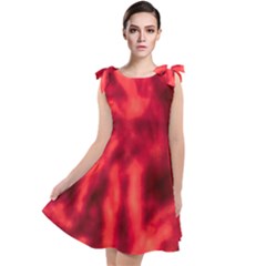 Cadmium Red Abstract Stars Tie Up Tunic Dress