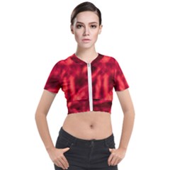 Cadmium Red Abstract Stars Short Sleeve Cropped Jacket