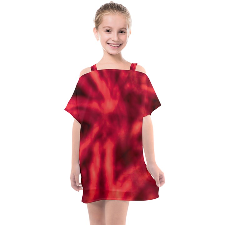 Cadmium Red Abstract Stars Kids  One Piece Chiffon Dress