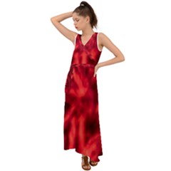 Cadmium Red Abstract Stars V-neck Chiffon Maxi Dress