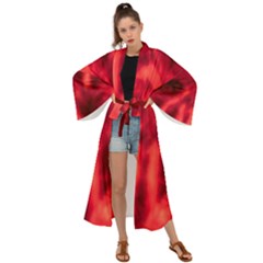 Cadmium Red Abstract Stars Maxi Kimono