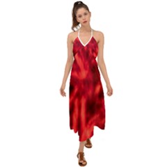 Cadmium Red Abstract Stars Halter Tie Back Dress 