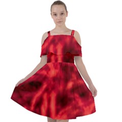 Cadmium Red Abstract Stars Cut Out Shoulders Chiffon Dress