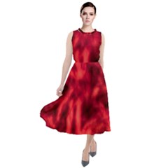 Cadmium Red Abstract Stars Round Neck Boho Dress