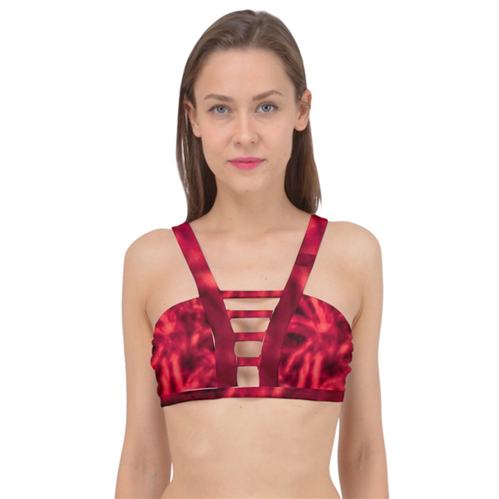 Cadmium Red Abstract Stars Cage Up Bikini Top