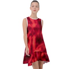 Cadmium Red Abstract Stars Frill Swing Dress