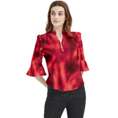 Cadmium Red Abstract Stars Loose Horn Sleeve Chiffon Blouse
