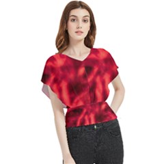 Cadmium Red Abstract Stars Butterfly Chiffon Blouse