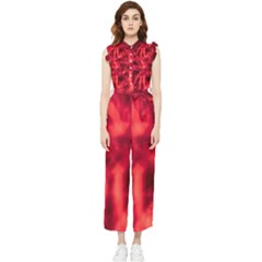 Cadmium Red Abstract Stars Women s Frill Top Jumpsuit