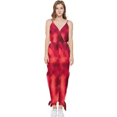 Cadmium Red Abstract Stars Sleeveless Tie Ankle Jumpsuit