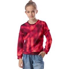 Cadmium Red Abstract Stars Kids  Long Sleeve Tee With Frill 