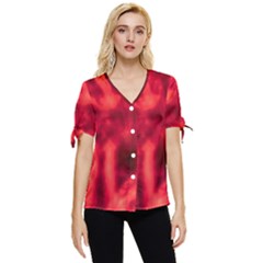 Cadmium Red Abstract Stars Bow Sleeve Button Up Top