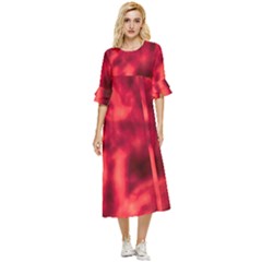 Cadmium Red Abstract Stars Double Cuff Midi Dress