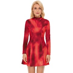 Cadmium Red Abstract Stars Long Sleeve Velour Longline Dress by DimitriosArt