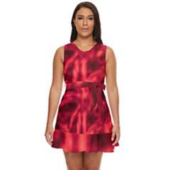 Cadmium Red Abstract Stars Waist Tie Tier Mini Chiffon Dress