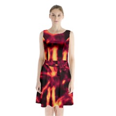 Lava Abstract Stars Sleeveless Waist Tie Chiffon Dress