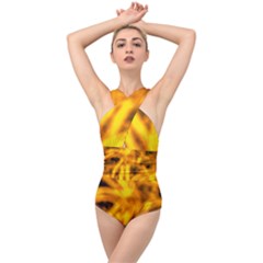 Golden Abstract Stars Cross Front Low Back Swimsuit by DimitriosArt