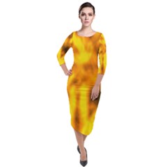 Golden Abstract Stars Quarter Sleeve Midi Velour Bodycon Dress by DimitriosArt