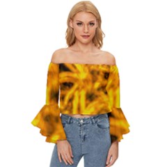 Golden Abstract Stars Off Shoulder Flutter Bell Sleeve Top